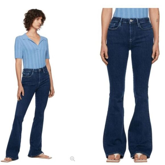 Frame Le One Flare Jeans Ackerman Indigo Wash Stretch Size 1 (24) - Picture 1 of 15
